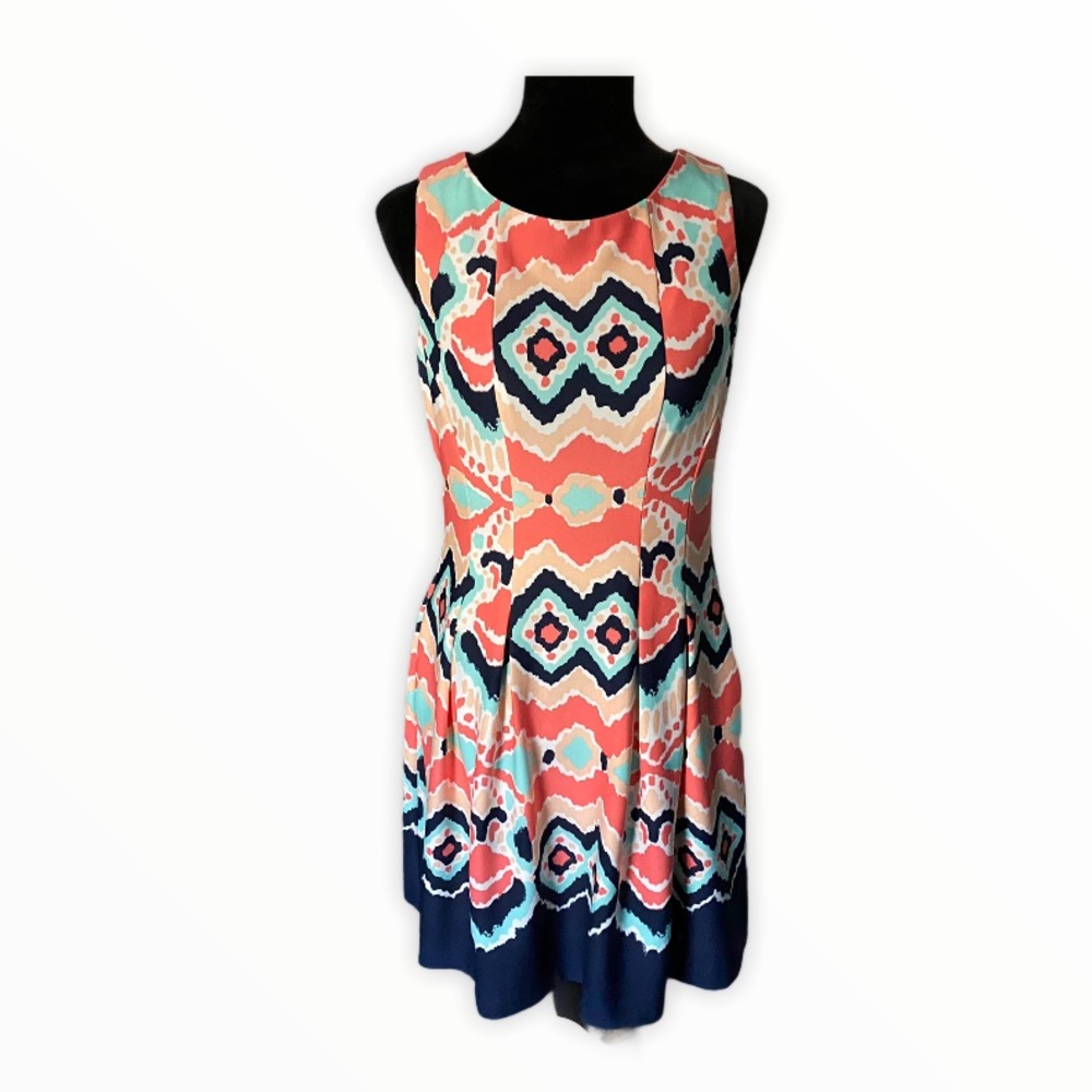 GABBY SKYE Ikat Scuba Print Fit & Flare Dress